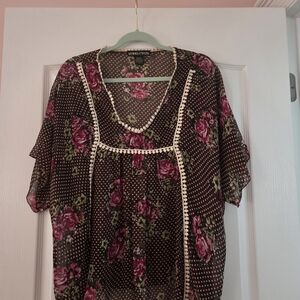 Living Doll Brown Floral Blouse with Pink and Green